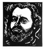 Artist: b'Taylor, John H.' | Title: b'Ian Armstrong' | Date: 1974 | Technique: b'linocut, printed in black and grey  ink, from two blocks'