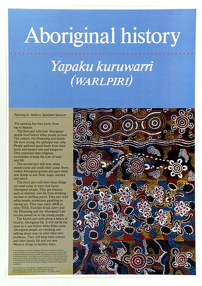 Artist: b'Spencer, Andrew Japaljarri.' | Title: b'Aboriginal History' | Date: 1988 | Technique: b'offset lithograph'