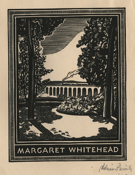 Artist: b'FEINT, Adrian' | Title: b'Bookplate: Margaret Whitehead.' | Date: (1938) | Technique: b'process block, printed in black ink, from one block' | Copyright: b'Courtesy the Estate of Adrian Feint'