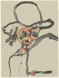 Artist: b'Olsen, John.' | Title: b'Lloyd Rees at 93' | Date: 1989, February | Technique: b'lithograph, printed in black ink, from one stone [or plate]; hand-coloured additions in pastel' | Copyright: b'\xc2\xa9 John Olsen. Licensed by VISCOPY, Australia'