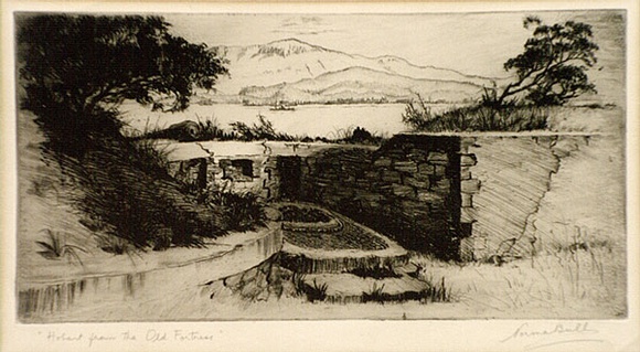 Artist: b'Bull, Norma C.' | Title: b'Hobart from the old Fortress.' | Date: 1937-38 | Technique: b'etching and aquatint, printed in black ink with plate-tone, from one plate'