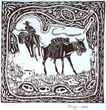 Artist: b'STREET, Mervyn' | Title: b'Cowboy on horse' | Date: 1999, September | Technique: b'linocut, printed in black ink, from one block'