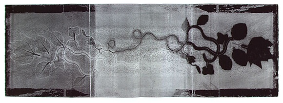 Artist: b'Polzin, Leisa.' | Title: b'Growing into the shadow' | Date: 1994 - 1995 | Technique: b'monotype, printed in white ink, from one block'