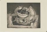 Artist: MACQUEEN, Mary | Title: Fruit in bowl. | Date: 1959 | Technique: aquatint, etching, drypoint and burnishing, printed in black ink, from one plate | Copyright: Courtesy Paulette Calhoun, for the estate of Mary Macqueen