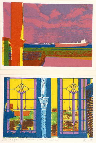 Artist: b'Kenyon, Therese.' | Title: b'Two views from 3/29 Stevenson Place, East End' | Date: 1985 | Technique: b'screenprint'