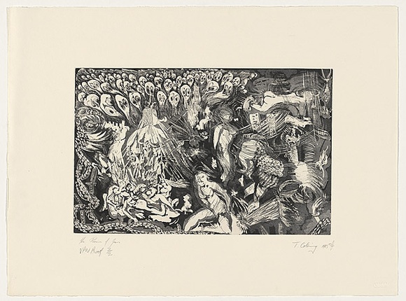 Artist: b'COLEING, Tony' | Title: b'The passion of James' | Date: 1985 | Technique: b'etching and aquatint, printed in black ink, from one plate'