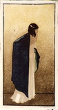 Artist: b'OGILVIE, Helen' | Title: b'The white evening dress' | Date: c.1930 | Technique: b'linocut, printed in colour, from multiple blocks'