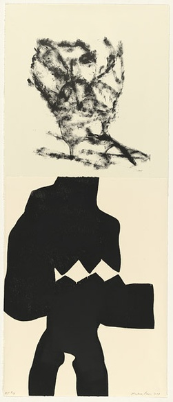 Artist: b'PARR, Mike' | Title: b'not titled.' | Date: 2001 | Technique: b'lithograph, printed in black ink, from one stone; woodcut, printed in black ink, from one block'