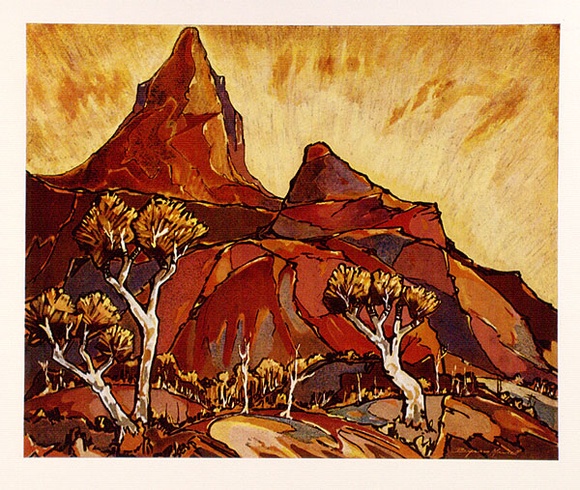 Artist: b'Mansell, Byram.' | Title: b'(Landscape)' | Date: (1946) | Technique: b'offset-lithograph, printed in colour, from multiple stones [or plates]'