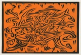 Artist: PHIBS, | Title: Fishhead (on orange). | Date: 2004 | Technique: stencil, printed in black ink, from one stencil