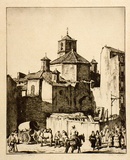 Artist: b'LINDSAY, Lionel' | Title: b'Church of Santiago, Malaga' | Date: 1934 | Technique: b'drypoint, printed in brown ink with plate-tone, from one plate' | Copyright: b'Courtesy of the National Library of Australia'