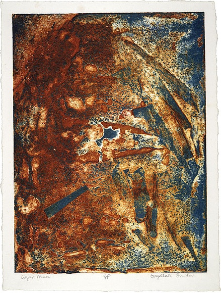 Artist: b'Bruder, Gazellah.' | Title: b'Cigar man.' | Date: 1995 | Technique: b'collograph, printed in colour, from one plate'