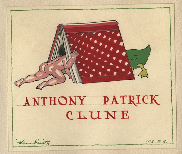 Artist: b'FEINT, Adrian' | Title: b'Bookplate: Anthony Patrick Clune.' | Date: (1930) | Copyright: b'Courtesy the Estate of Adrian Feint'