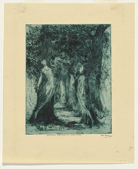 Artist: Dwyer, Ella. | Title: Sleeping dryads (Fantasy). | Date: c.1933 | Technique: etching and aquatint, printed in green ink, from one plate