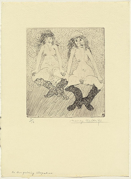 Artist: b'WALKER, Murray' | Title: b'The two grinning Cleopatras' | Date: 1973 | Technique: b'etching, printed in black ink, from one plate'