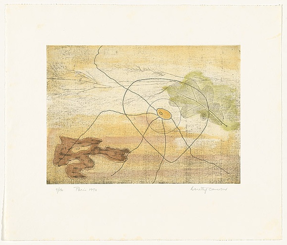 Artist: b'Cameron, Dorothy.' | Title: b'not titled [oak leaf]' | Date: 1976 | Technique: b'soft-ground etching, printed in colour, from multiple plates'