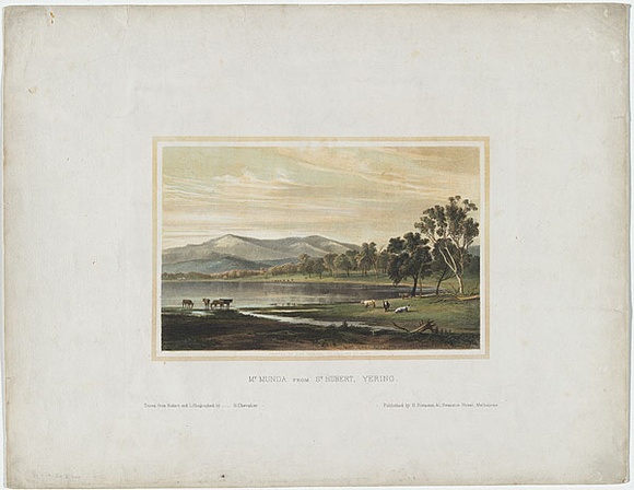 Artist: b'Chevalier, Nicholas.' | Title: b'Mt. Munda from St Hubert, Yering.' | Date: 1865 | Technique: b'lithograph, printed in colour, from multiple stones; additional hand-colouring'