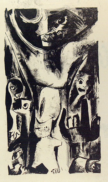 Artist: b'French, Len.' | Title: b'(The fifth day).' | Date: (1955) | Technique: b'lithograph, printed in black ink, from one plate' | Copyright: b'\xc2\xa9 Leonard French. Licensed by VISCOPY, Australia'