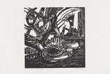 Artist: b'MEYER, Bill' | Title: b'Floating mouth' | Date: 1969 | Technique: b'linocut, printed in black ink, from reduction block process' | Copyright: b'\xc2\xa9 Bill Meyer'