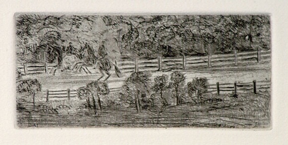 Artist: b'SIDMAN, William' | Title: b'(Horses galloping on a racetrack)' | Date: 1890s | Technique: b'etching, printed in black ink with plate-tone, from one copper plate'