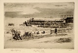 Artist: b'LINDSAY, Lionel' | Title: bHegarty's Baths, St Kilda. | Date: 1914 | Technique: b'etching and foul biting, printed in black ink with plate-tone, from one plate' | Copyright: b'Courtesy of the National Library of Australia'