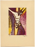 Title: b'not titled [Christ on the cross]' | Date: 1950s-60s | Technique: b'linocut, printed in colour, from multiple blocks'