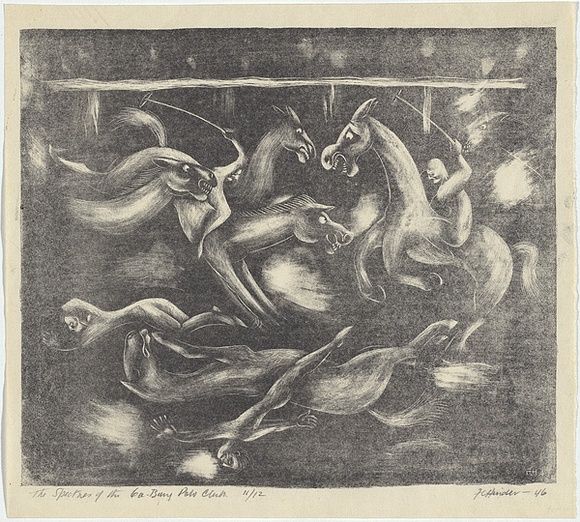Artist: Hinder, Frank. | Title: Spectres of the Gee-bung Polo Club | Date: 1946 | Technique: lithograph, printed in black ink, from one stone