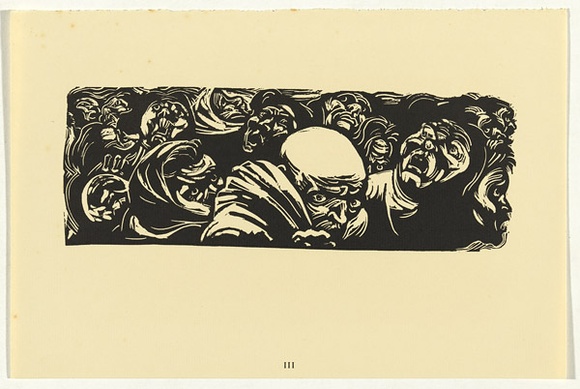 Artist: b'Counihan, Noel.' | Title: b'Who drives them on?.' | Date: 1950 | Technique: b'linocut, printed in black ink, from one block'