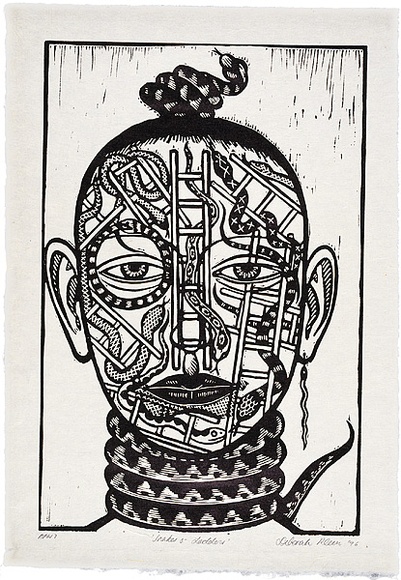 Artist: b'Klein, Deborah.' | Title: b'Snakes and ladders.' | Date: 1996, September | Technique: b'linocut, printed in black ink, from one block'