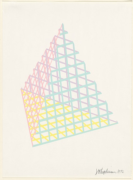 Artist: b'Flugelman, Bert.' | Title: b'(Pyramid in mesh).' | Date: 1972 | Technique: b'screenprint, printed in colour, from four stencil' | Copyright: b'\xc2\xa9 Bert Flugelman'