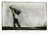 Artist: b'McKenna, Noel.' | Title: b'Man with crate' | Date: 1992 | Technique: b'etching, printed in black ink, from one plate' | Copyright: b'\xc2\xa9 Noel McKenna'