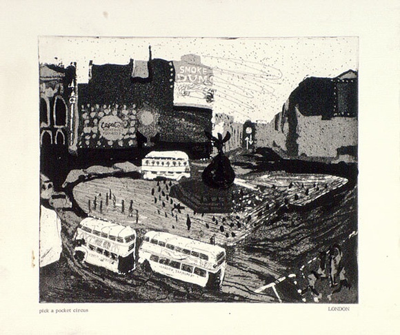 Artist: b'Moore, Mary.' | Title: b'Pick-A-Pocket, Circus, London' | Date: 1980 | Technique: b'aquatint and etching with brush and ink' | Copyright: b'\xc2\xa9 Mary Moore'