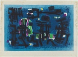 Artist: b'Faerber, Ruth.' | Title: b'Figures in the night' | Date: 1967 | Technique: b'lithograph, printed in colour, from multiple zinc plates'