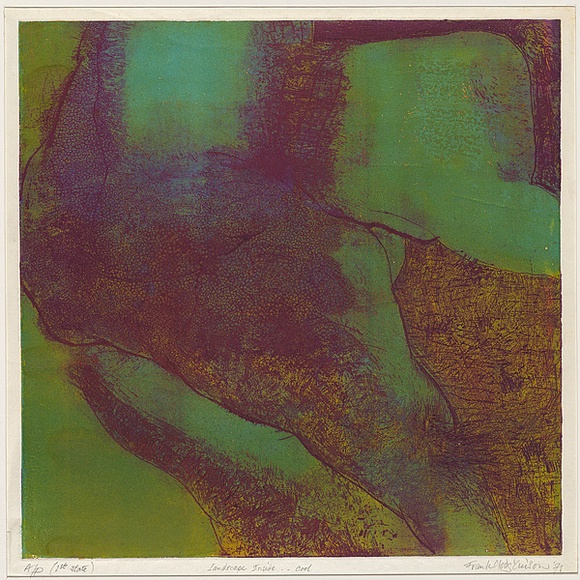 Artist: b'Hodgkinson, Frank.' | Title: b'Landscape inside...cool' | Date: 1971 | Technique: b'hard ground etching and deep etching, printed by the oil viscosity method, from one plate [green and red]'