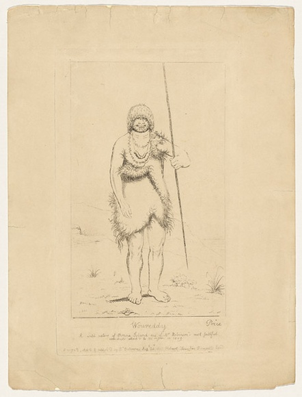 Artist: b'Duterrau, Benjamin.' | Title: b'Woureddy, a wild native of Brune Island.' | Date: 1835 | Technique: b'etching, printed in black ink, from one plate'