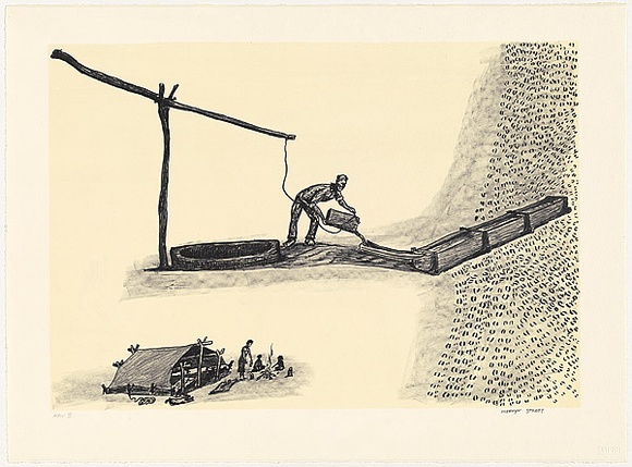 Artist: b'STREET, Mervyn' | Title: b'Chewnkey (cattle trough)' | Date: 1995, November | Technique: b'lithograph, printed in black ink, from one stone, with cream tint stone'