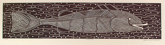 Artist: Puruntatameri, Patrick (Andrew) Freddy. | Title: Queen fish | Date: 1996, June | Technique: linocut, printed in black ink, from one block | Copyright: © Courtesy Patrick Freddy Puruntatameri & Jilamara Arts and Craft