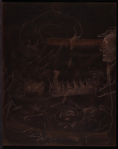 Artist: b'BOYD, Arthur' | Title: bPlate 29: Jonah page 19. God's briefing. | Date: 1972-73 | Technique: b'etched plate' | Copyright: b'This work appears on screen courtesy of Bundanon Trust'