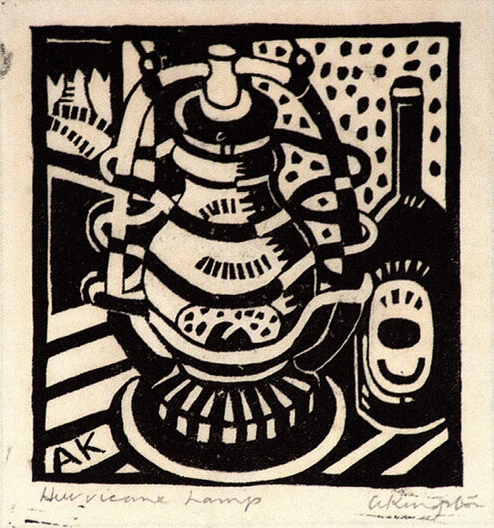 Artist: b'Kingston, Amie.' | Title: b'Hurricane lamp' | Date: 1933 | Technique: b'linocut, printed in black ink, from one block'