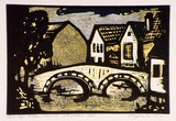 Artist: Taylor, John H. | Title: Bridge over canal, Chartres | Date: 1974 | Technique: linocut, printed in colour, from four blocks