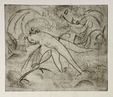 Artist: BOYD, Arthur | Title: Fish biting nude. | Date: (1962-63) | Technique: drypoint, printed in black ink, from one plate | Copyright: Reproduced with permission of Bundanon Trust