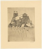 Artist: b'Rawling, Charles W.' | Title: b'North Mine poppet head' | Date: 1925 | Technique: b'etching, printed in black ink with plate-tone'