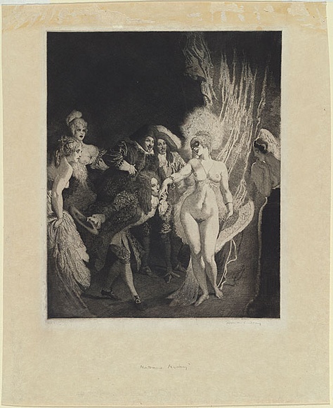 Artist: b'LINDSAY, Norman' | Title: b'Madam mystery.' | Date: 1920 | Technique: b'etching, printed in black ink, from one plate'