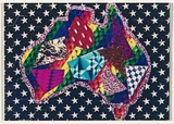 Artist: b'McDiarmid, David.' | Title: b'Postcard (Australia on white star background)' | Date: 1985 | Technique: b'screenprint, printed in colour, from multiple stencils; collage' | Copyright: b'Courtesy of copyright owner, Merlene Gibson (sister)'