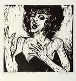 Artist: b'Clifton, Nancy.' | Title: b'The singer.' | Date: 1981 | Technique: b'linocut, printed in black ink, from one block'