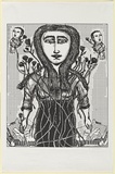 Artist: b'Mantzaris, Diane.' | Title: b'not titled [Woman with roses].' | Date: 1987 | Technique: b'lithograph from computer-generated image, printed in black ink, from one plate'