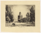 Artist: LINDSAY, Lionel | Title: St Matthew's, Windsor from the park | Date: 1919 | Technique: etching and aquatint, printed in black ink with plate-tone, from one plate | Copyright: Courtesy of the National Library of Australia