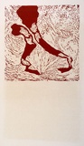 Artist: b'SHEARER, Mitzi' | Title: b'not titled' | Date: c.1978 | Technique: b'linocut, printed in red ink, from one block'