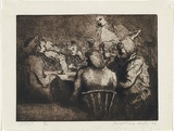 Artist: Hick, Jacqueline. | Title: Judy's. | Date: 1943 | Technique: etching and aquatint, printed in dark brown ink, from one plate | Copyright: COURTESY ADAM GALLERIES