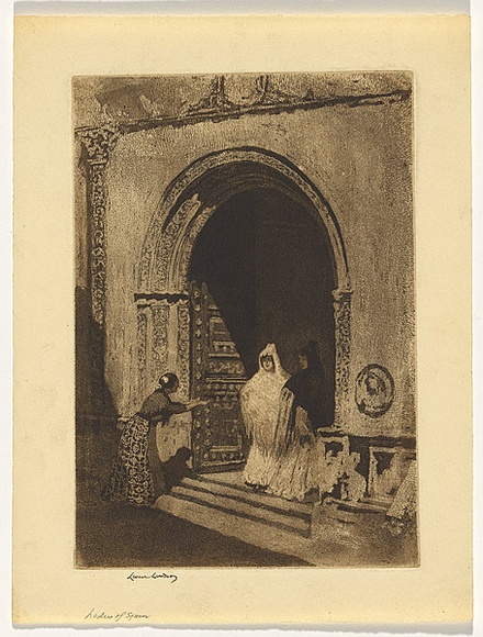 Artist: b'LINDSAY, Lionel' | Title: b'Ladies of Spain' | Date: 1919 | Technique: b'spirit-aquatint, printed in brown ink, from one plate' | Copyright: b'Courtesy of the National Library of Australia'
